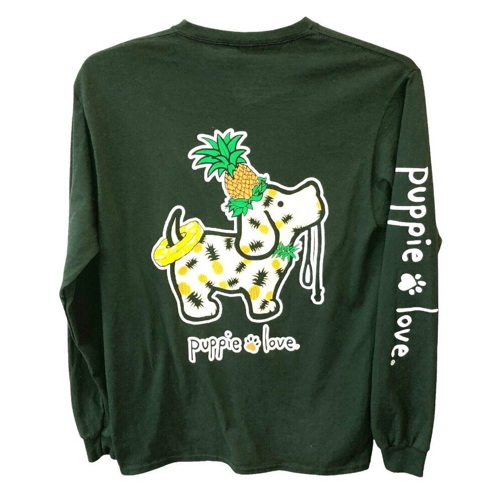 Puppie Love Rescue Medium Green Pineapple Long Sleeve T Shirt Tee Size M New